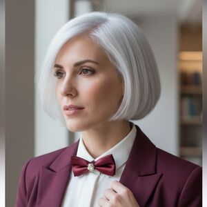 “Dainty Dapper”Pearl Necklace with Burgundy Bow tie